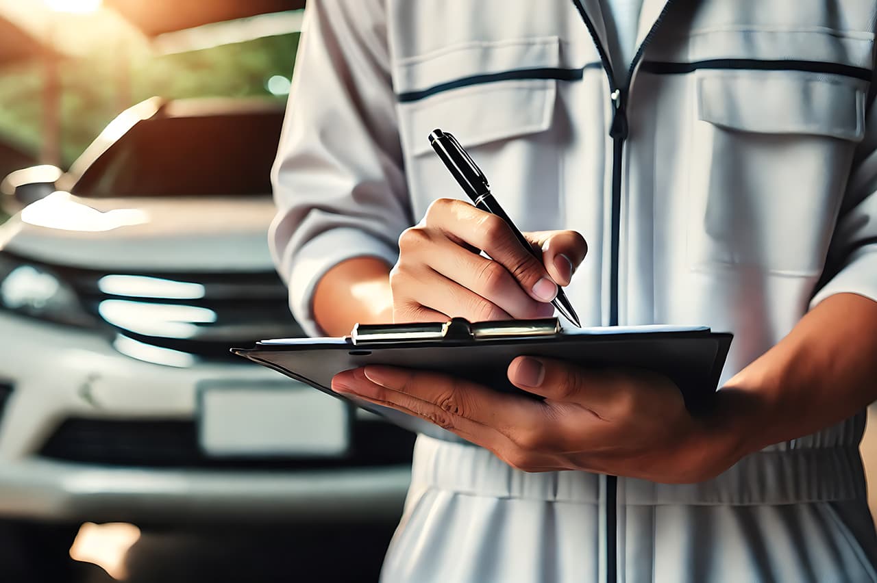 車の修理の見積もりをしている様子